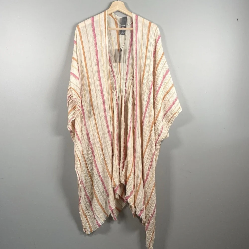 Vince Camuto Sunset Striped Gauze Kimono‎ Cover Up Metallic Accents O/S V4612328